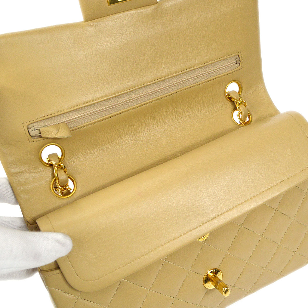 CHANEL Classic Double Flap Small Shoulder Bag Beige Lambskin