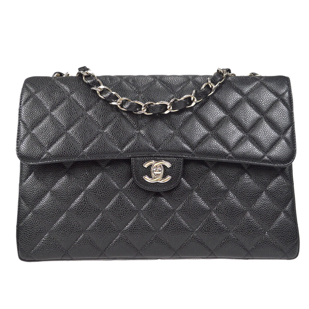 CHANEL Classic Flap Jumbo Double Chain Shoulder Bag Black Caviar