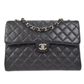 CHANEL Classic Flap Jumbo Double Chain Shoulder Bag Black Caviar