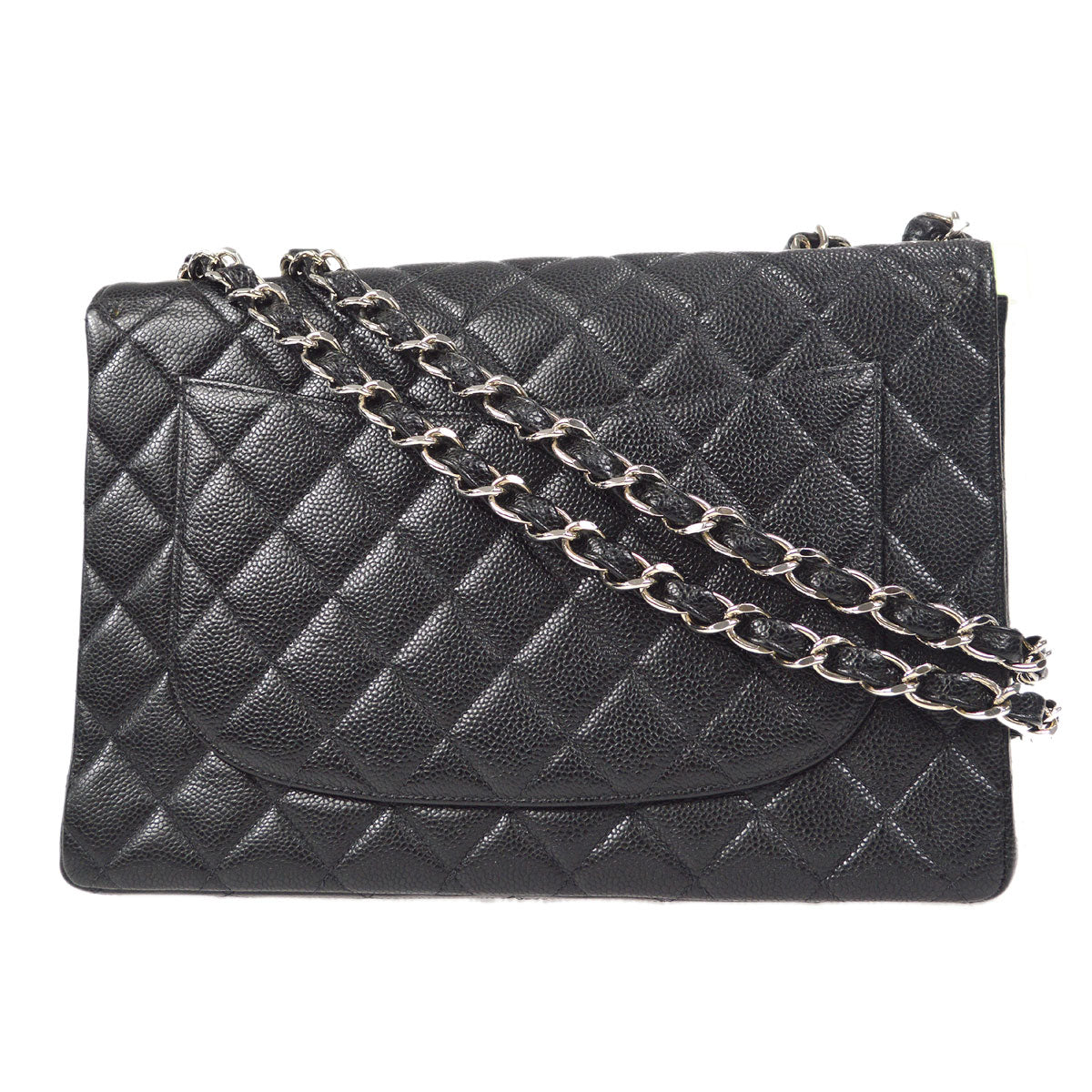 CHANEL Classic Flap Jumbo Double Chain Shoulder Bag Black Caviar