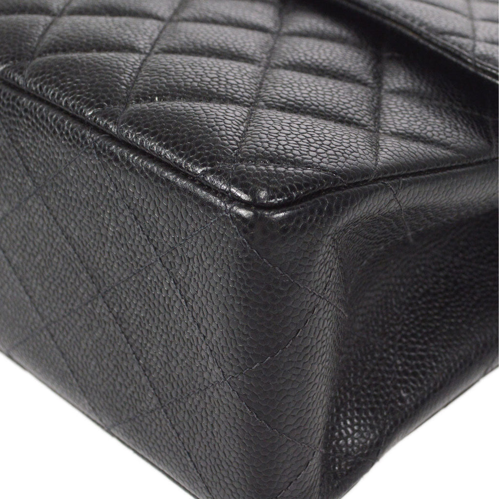CHANEL Classic Flap Jumbo Double Chain Shoulder Bag Black Caviar