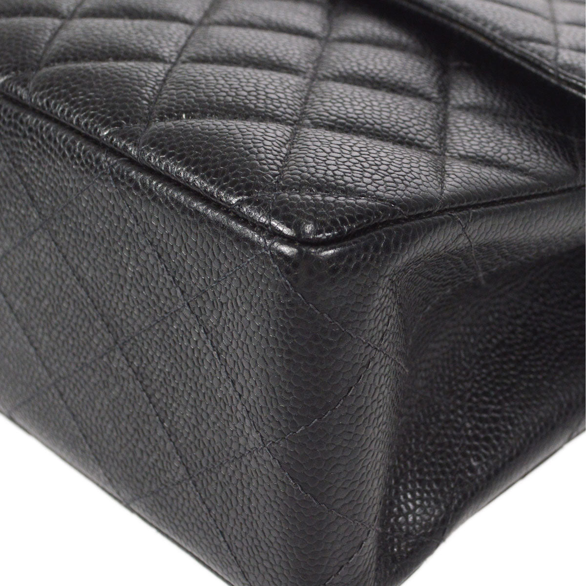 CHANEL Classic Flap Jumbo Double Chain Shoulder Bag Black Caviar