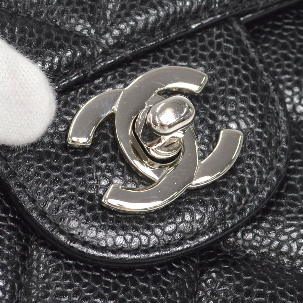 CHANEL Classic Flap Jumbo Double Chain Shoulder Bag Black Caviar