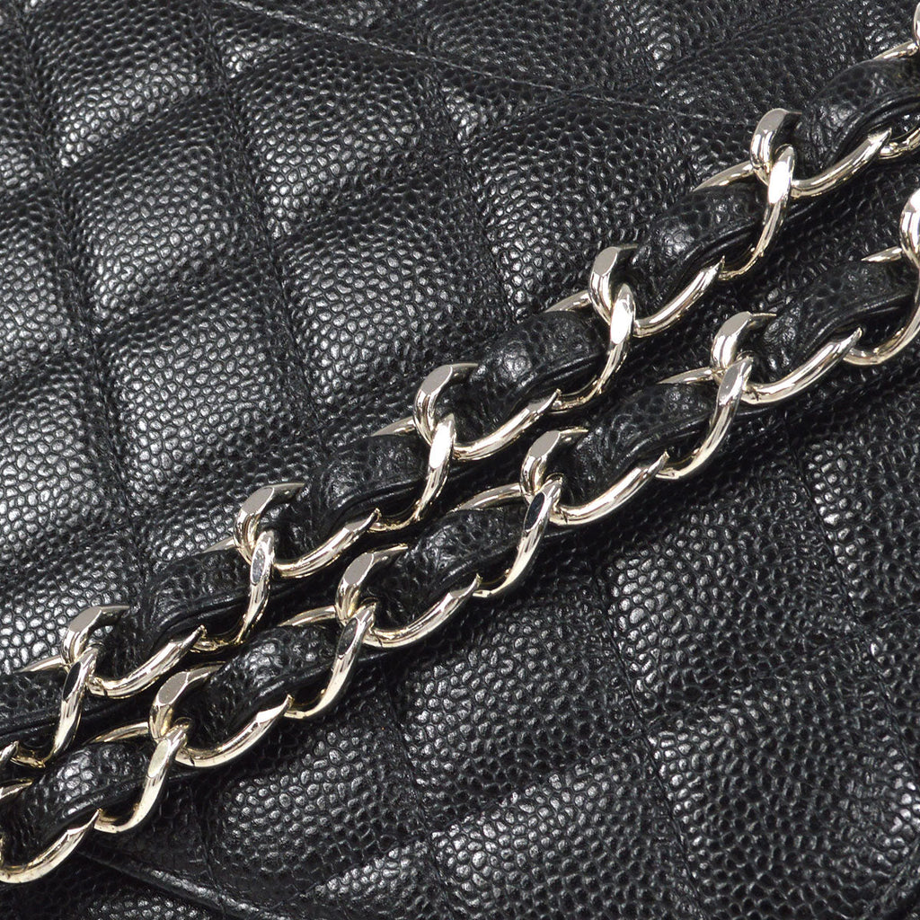 CHANEL Classic Flap Jumbo Double Chain Shoulder Bag Black Caviar