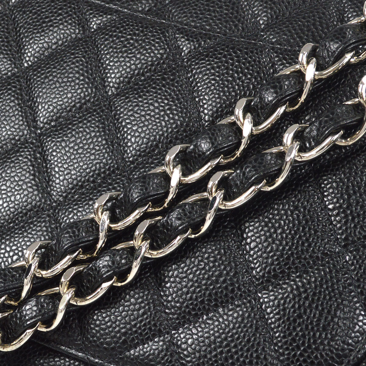 CHANEL Classic Flap Jumbo Double Chain Shoulder Bag Black Caviar