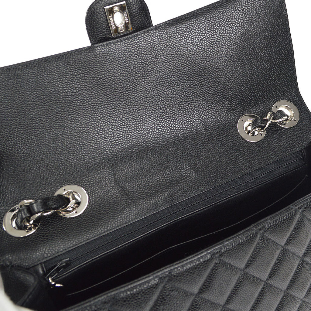 CHANEL Classic Flap Jumbo Double Chain Shoulder Bag Black Caviar