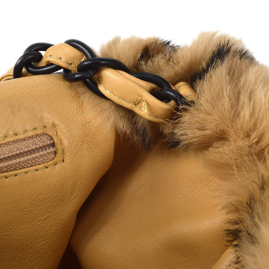 CHANEL Single Chain Shoulder Bag Beige Fur