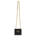 CHANEL * Jumbo Rhinestone Pearl Mini Shoulder Bag Black Satin