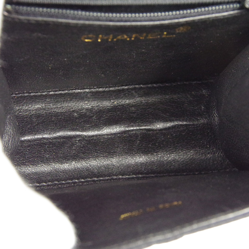 CHANEL * Jumbo Rhinestone Pearl Mini Shoulder Bag Black Satin
