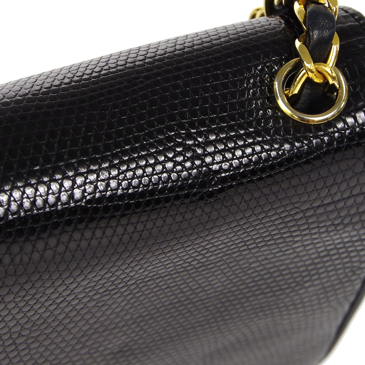 CHANEL * Single Chain Shoulder Bag Black Lizard