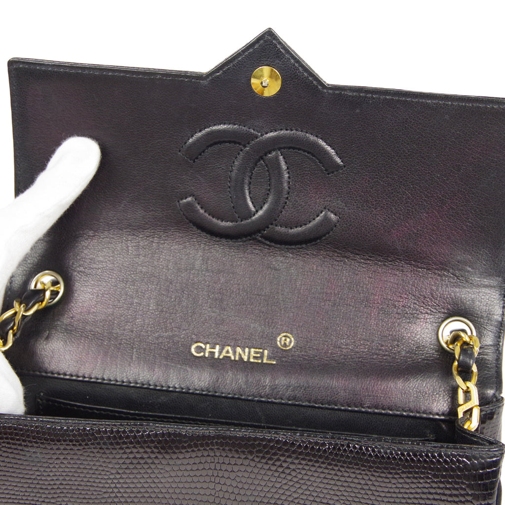 CHANEL * Single Chain Shoulder Bag Black Lizard