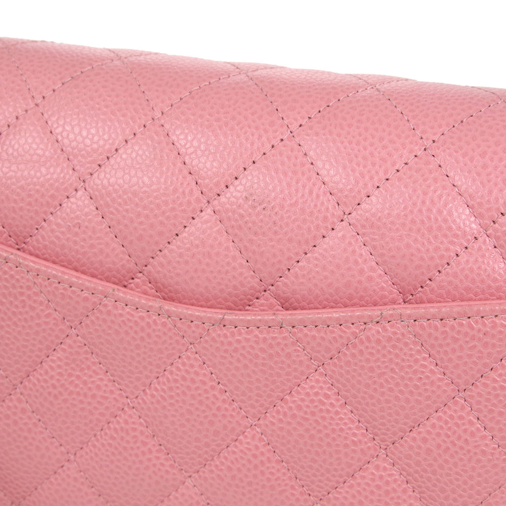 CHANEL * Classic Double Flap Medium Shoulder Bag Pink Caviar