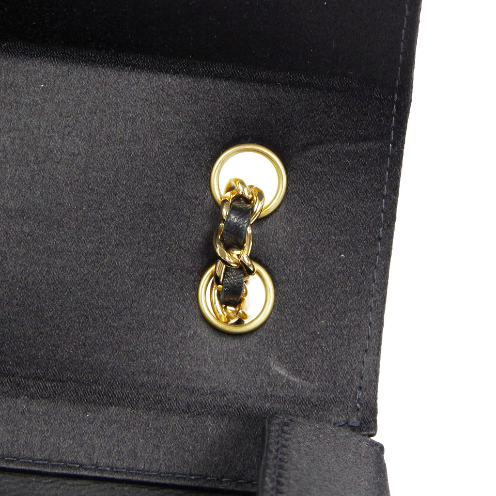CHANEL * Double Chain Shoulder Bag Black Satin