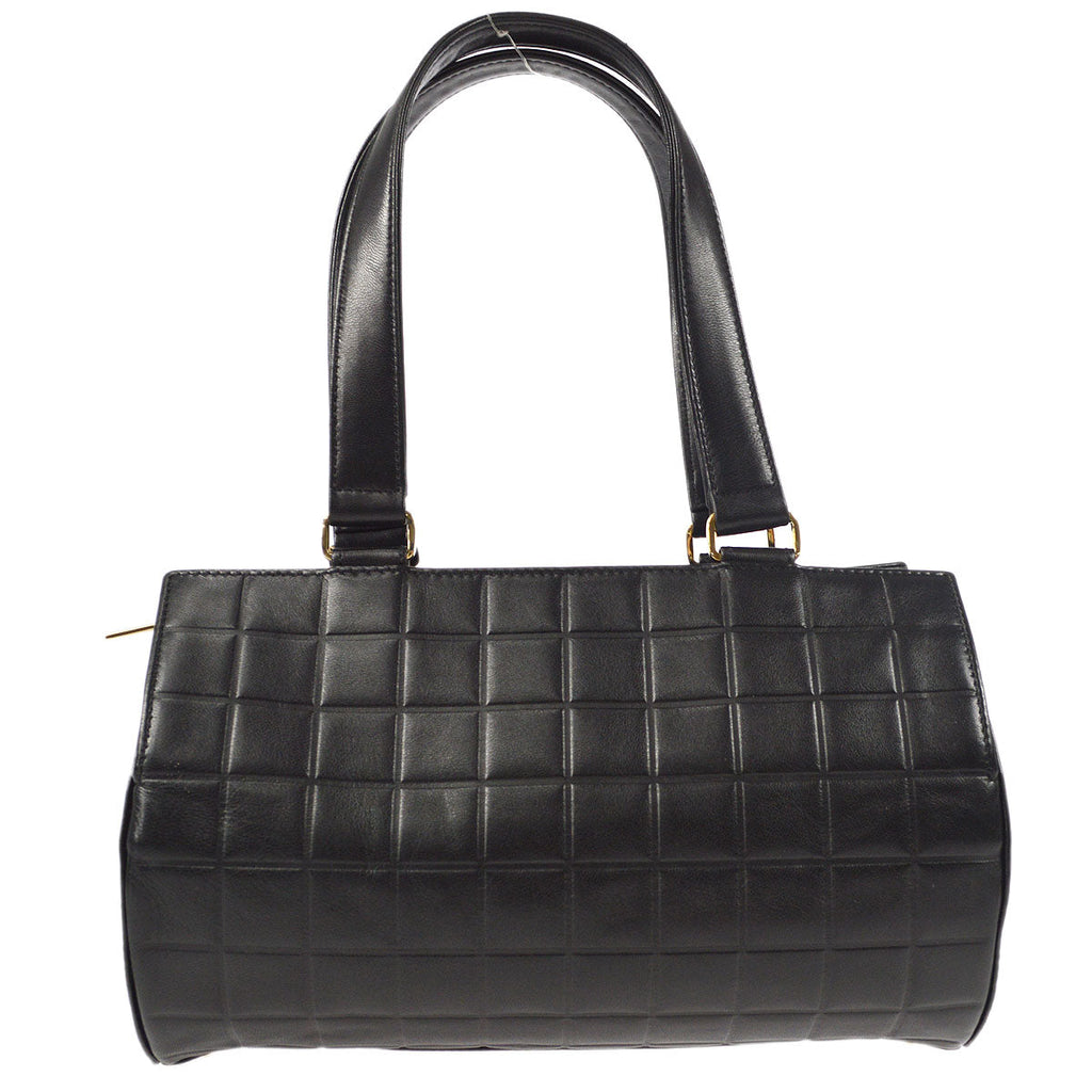 CHANEL 2001-2003 Choco Bar Cylindrical Handbag Black Lambskin