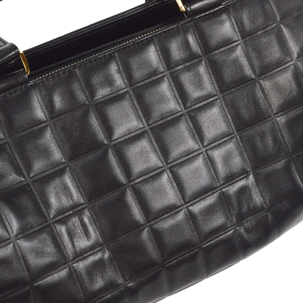CHANEL 2001-2003 Choco Bar Cylindrical Handbag Black Lambskin