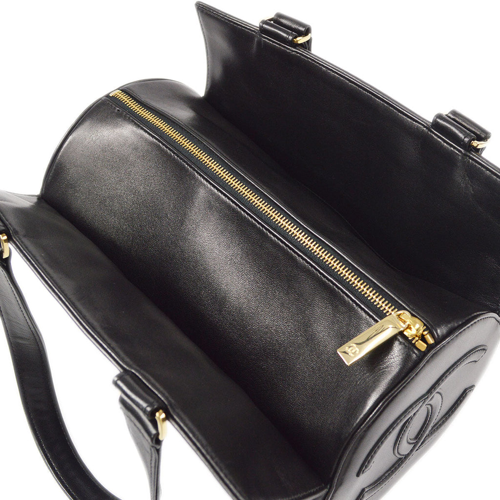 CHANEL 2001-2003 Choco Bar Cylindrical Handbag Black Lambskin