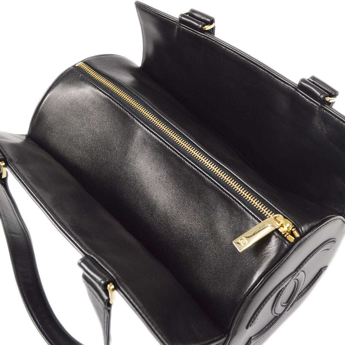 CHANEL 2001-2003 Choco Bar Cylindrical Handbag Black Lambskin