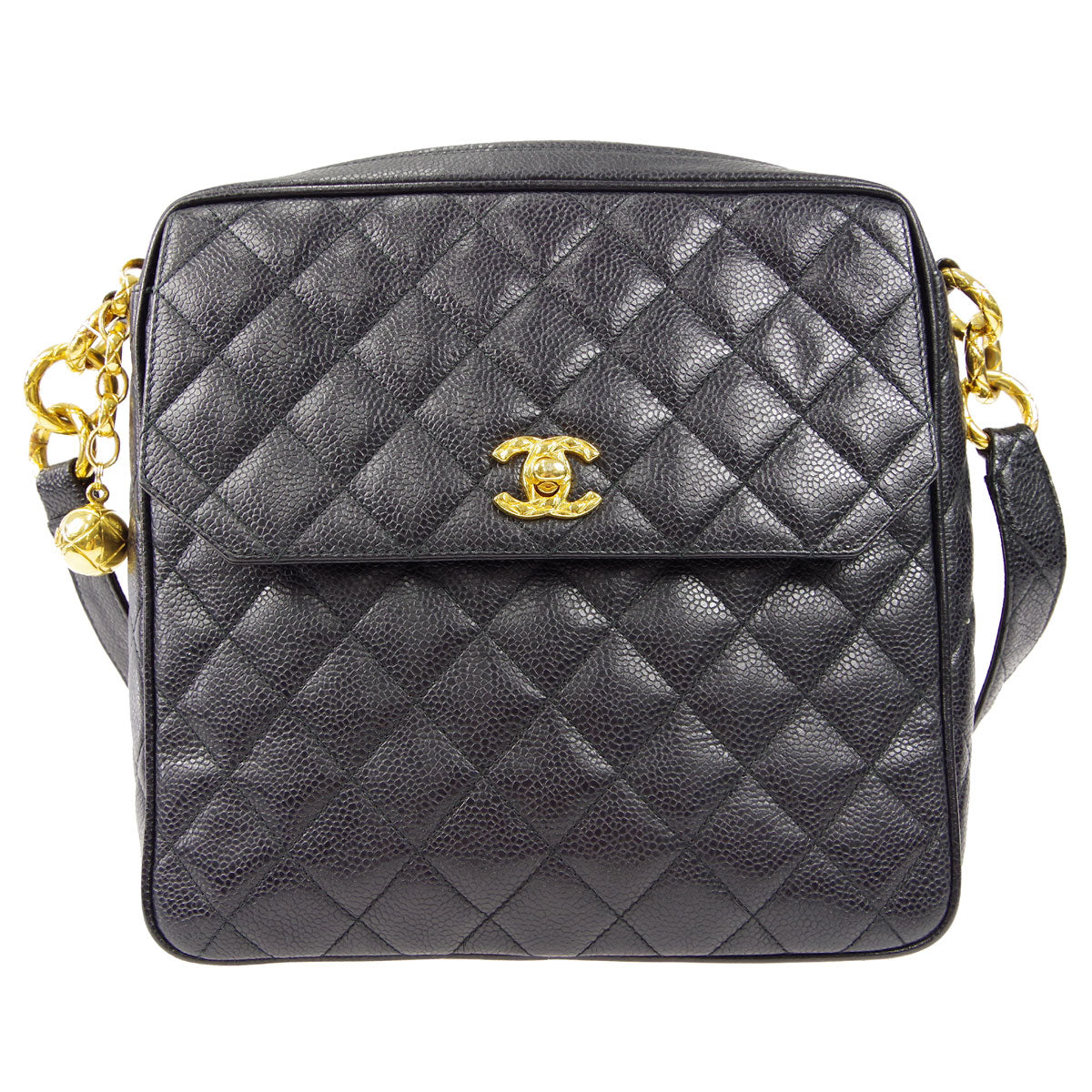 CHANEL 1991-1994 Pocket Camera Bag Small Black Caviar