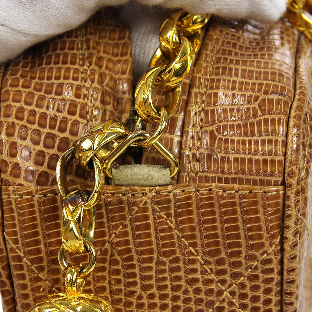 CHANEL * 1989-1991 Pocket Camera Bag Mini Beige Lizard