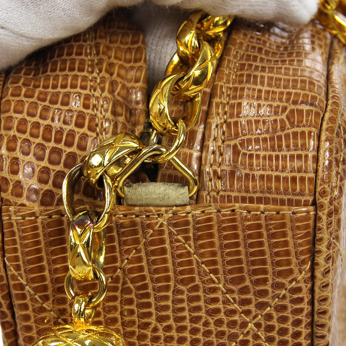 CHANEL * 1989-1991 Pocket Camera Bag Mini Beige Lizard