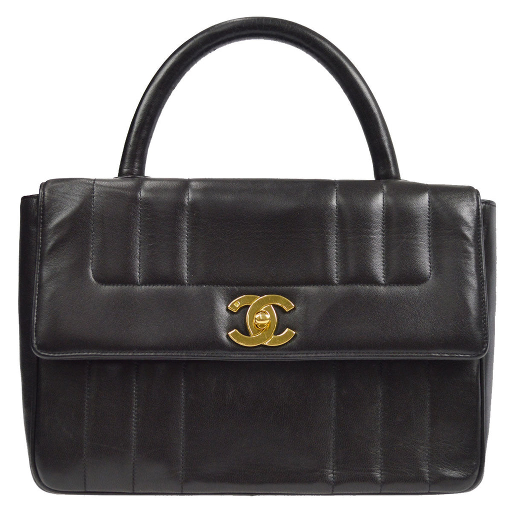CHANEL 1994-1996 Border Vertical Handbag Black Lambskin