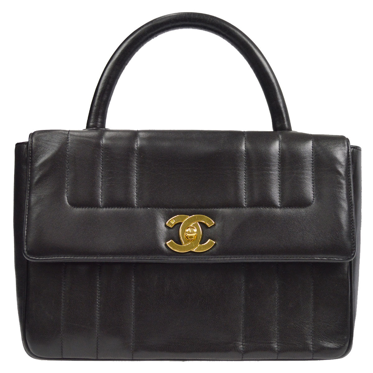 CHANEL 1994-1996 Border Vertical Handbag Black Lambskin