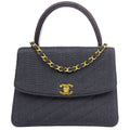 CHANEL 1991-1994 Diagonal Handbag Black