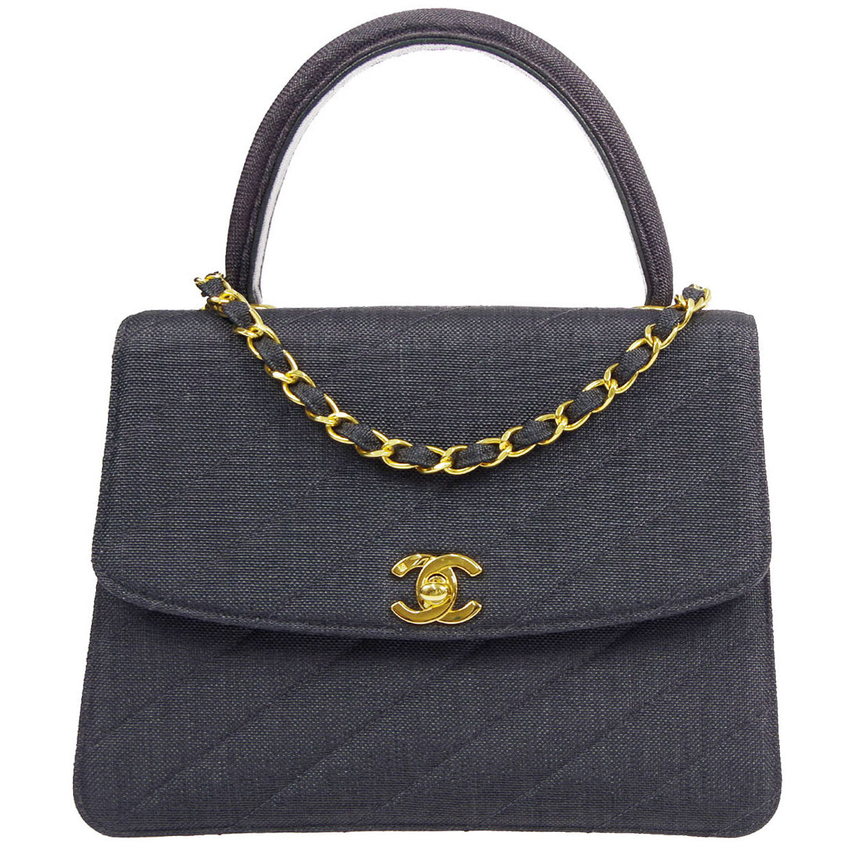 CHANEL 1991-1994 Diagonal Handbag Black