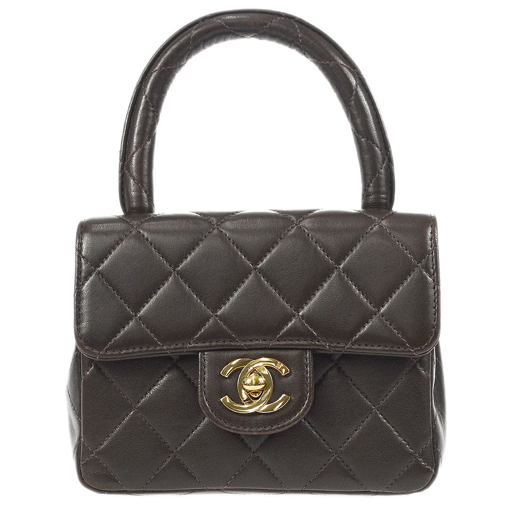 CHANEL 1994 Classic Flap Handbag Micro Brown Lambskin
