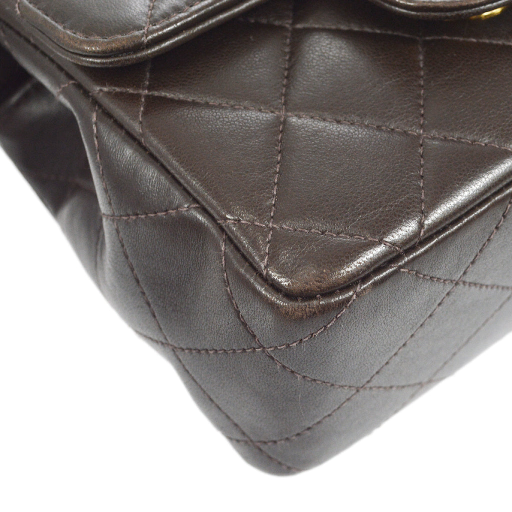 CHANEL 1994 Classic Flap Handbag Micro Brown Lambskin