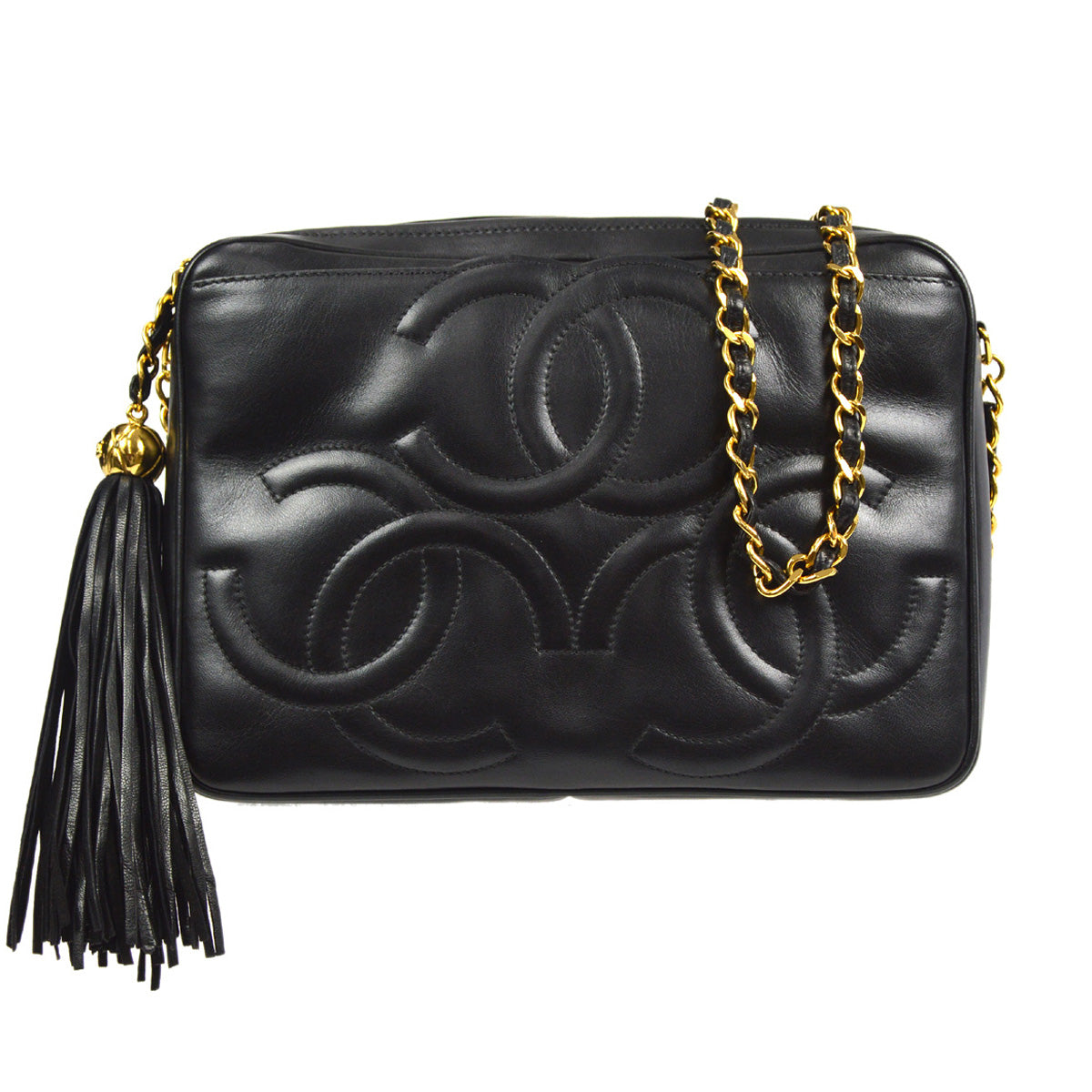 CHANEL 1994-1996 Triple CC Camera Bag Small Black Lambskin