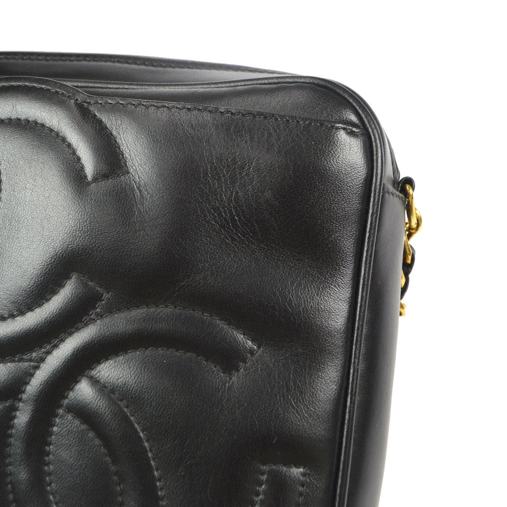 CHANEL 1994-1996 Triple CC Camera Bag Small Black Lambskin