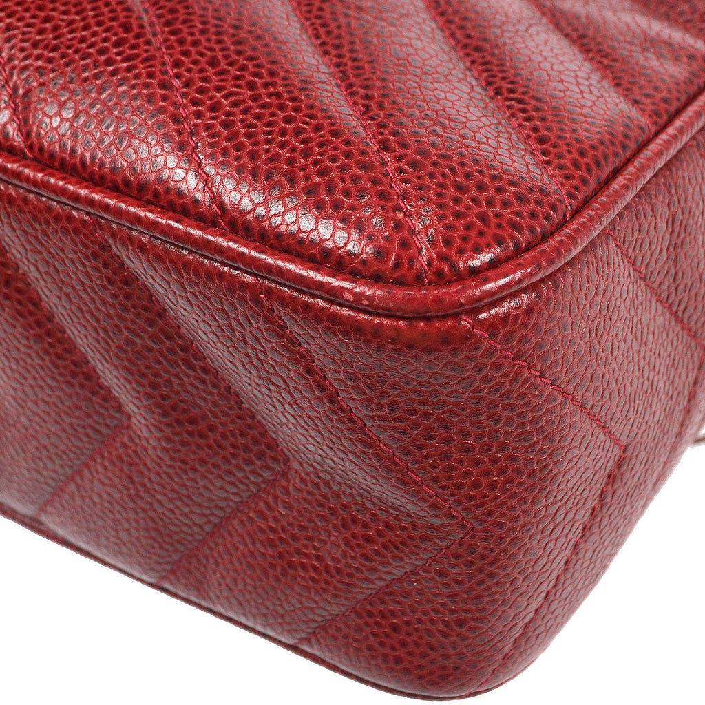 Chanel 1991-1994 Chevron Pocket Camera Bag Mini Red Caviar