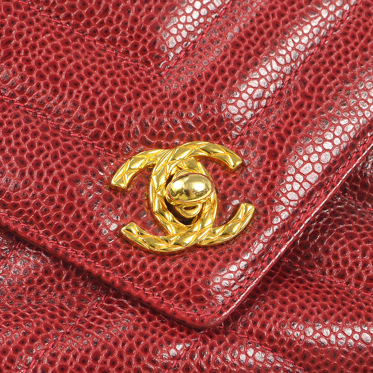 Chanel 1991-1994 Chevron Pocket Camera Bag Mini Red Caviar