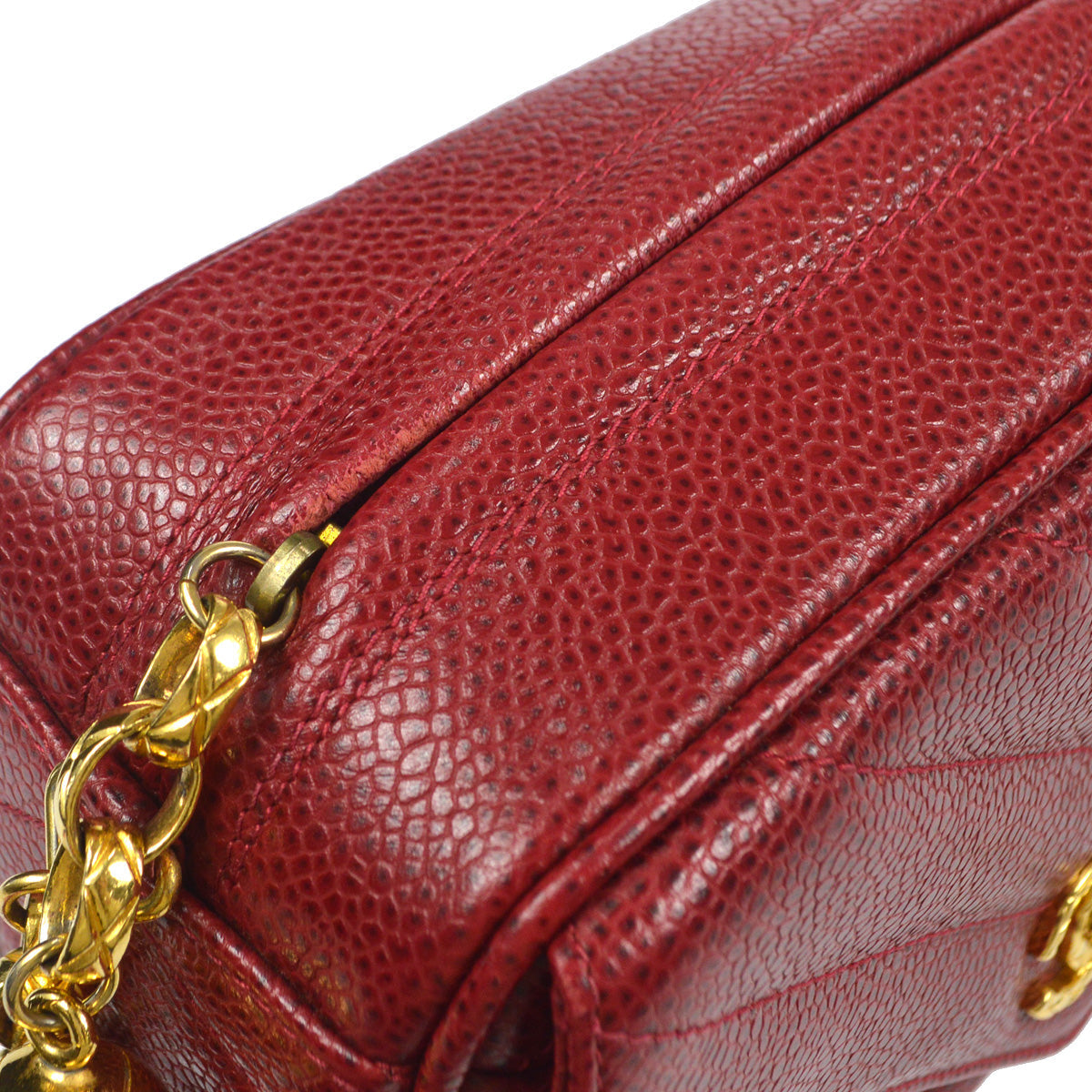 Chanel 1991-1994 Chevron Pocket Camera Bag Mini Red Caviar