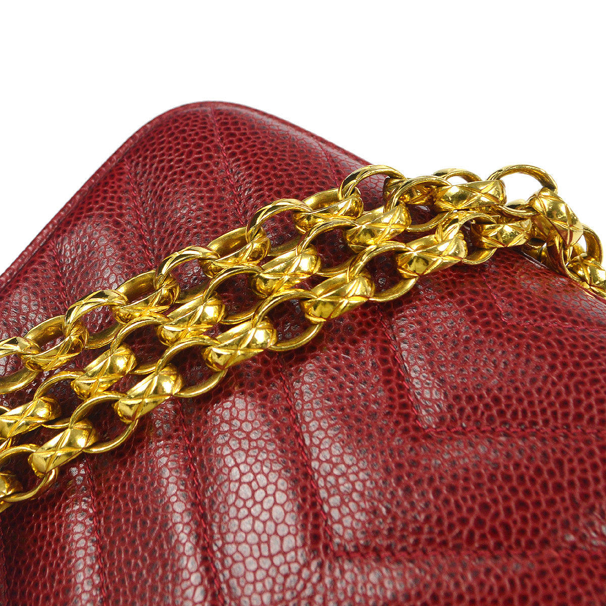 Chanel 1991-1994 Chevron Pocket Camera Bag Mini Red Caviar