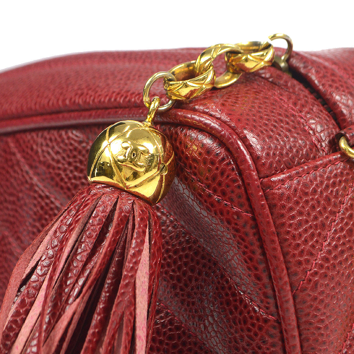 Chanel 1991-1994 Chevron Pocket Camera Bag Mini Red Caviar