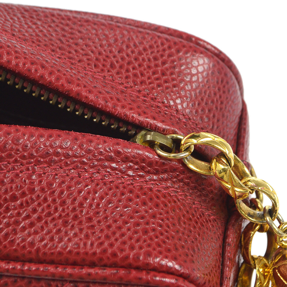 Chanel 1991-1994 Chevron Pocket Camera Bag Mini Red Caviar