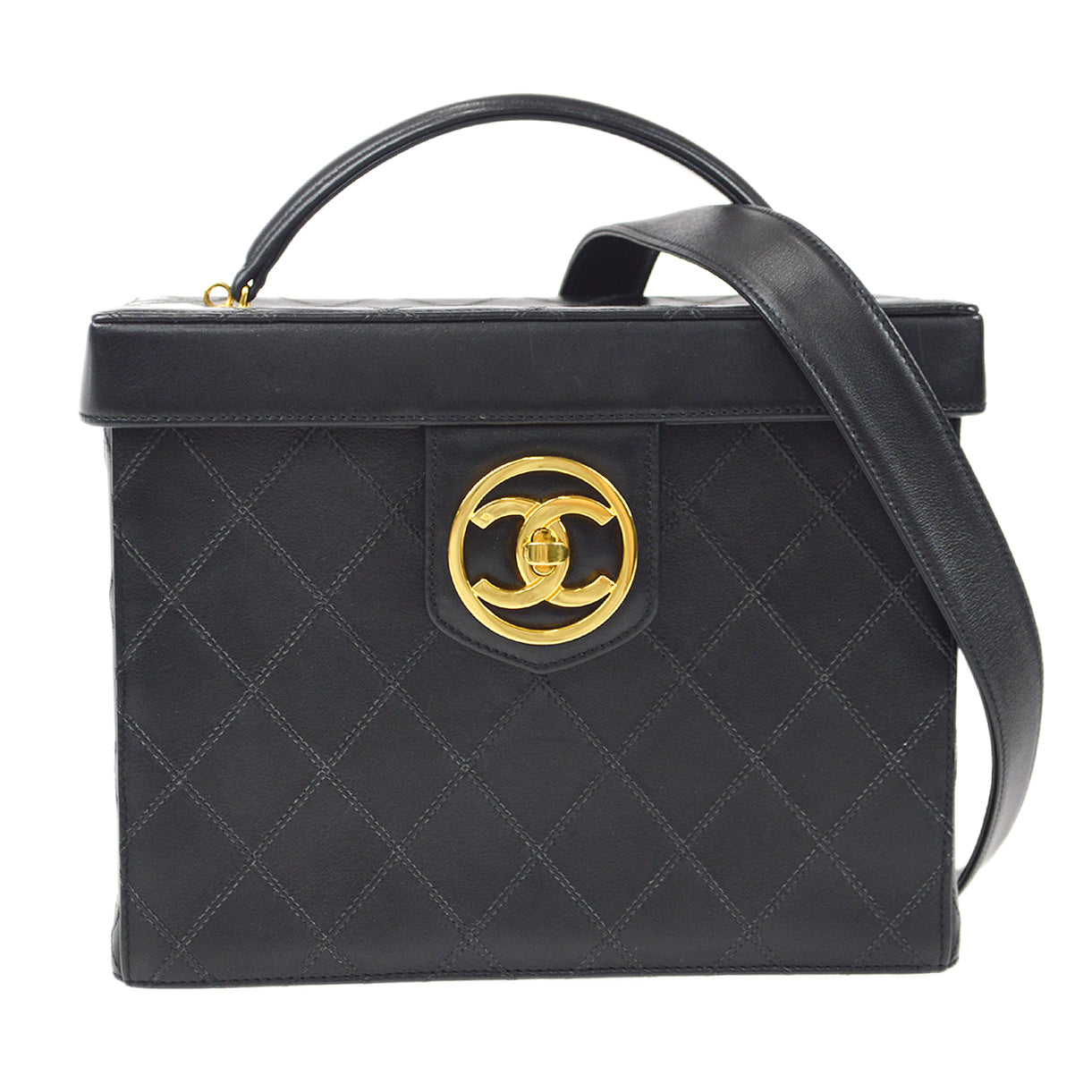 CHANEL 1994-19996 Cosmoline Vanity Handbag Black Lambskin
