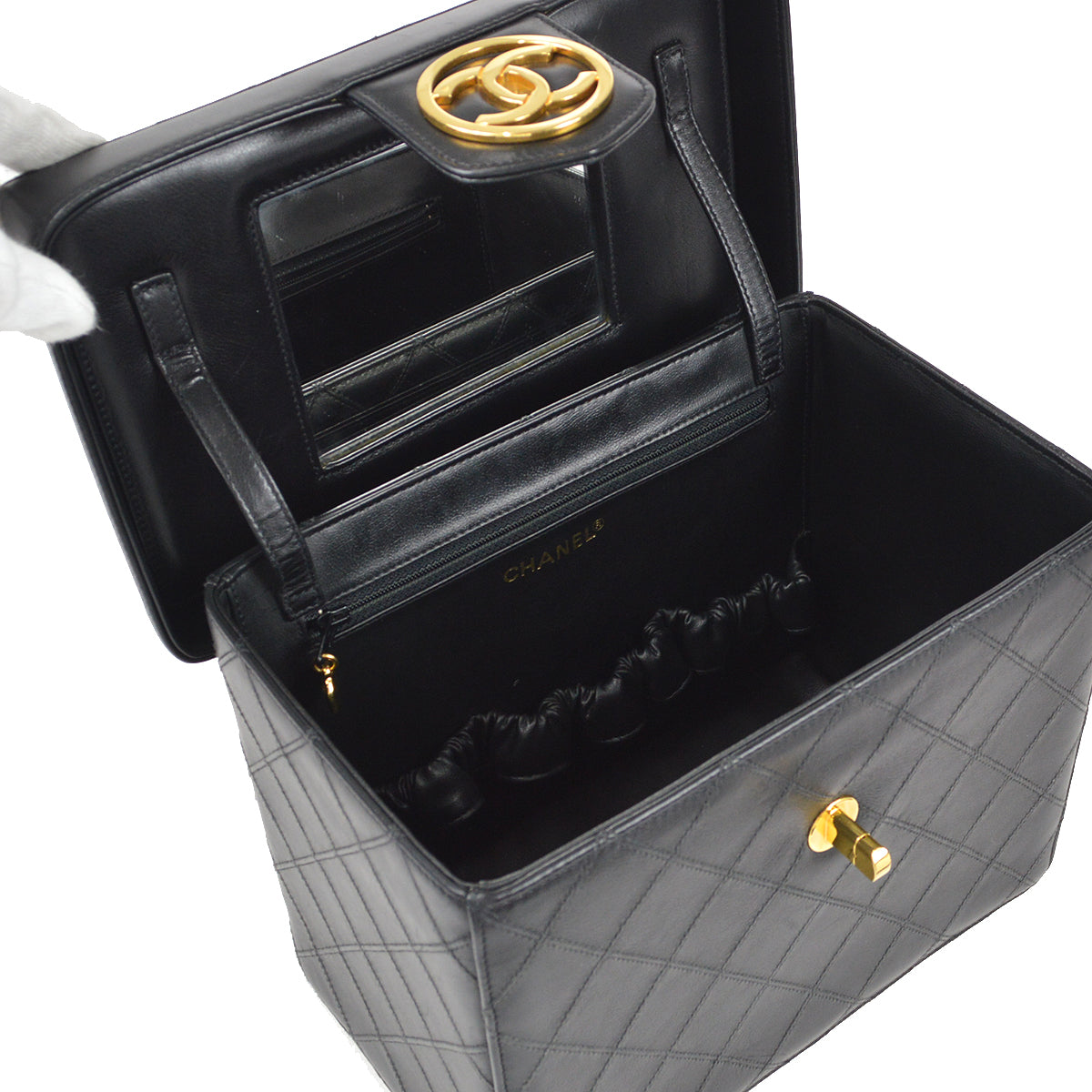 CHANEL 1994-19996 Cosmoline Vanity Handbag Black Lambskin