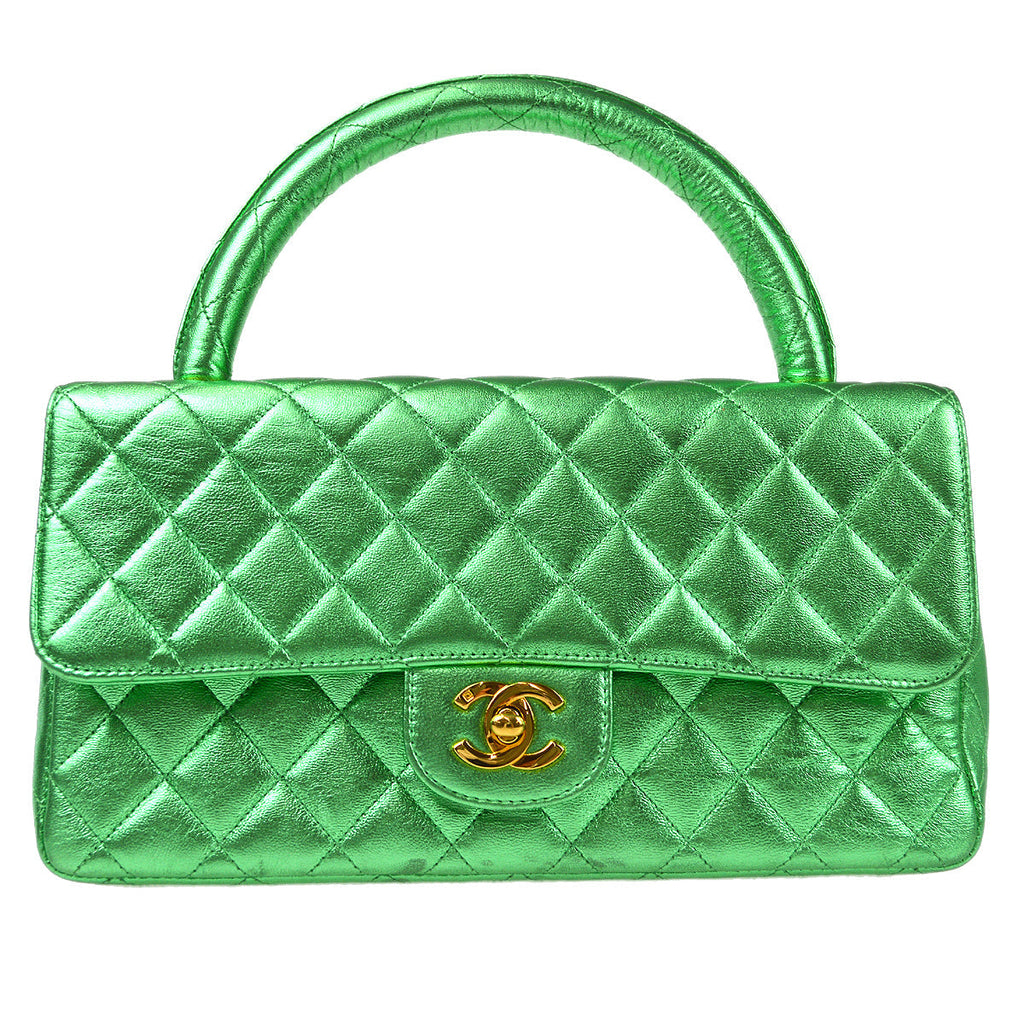 CHANEL 1994 Classic Flap Handbag Medium Metallic Green Lambskin
