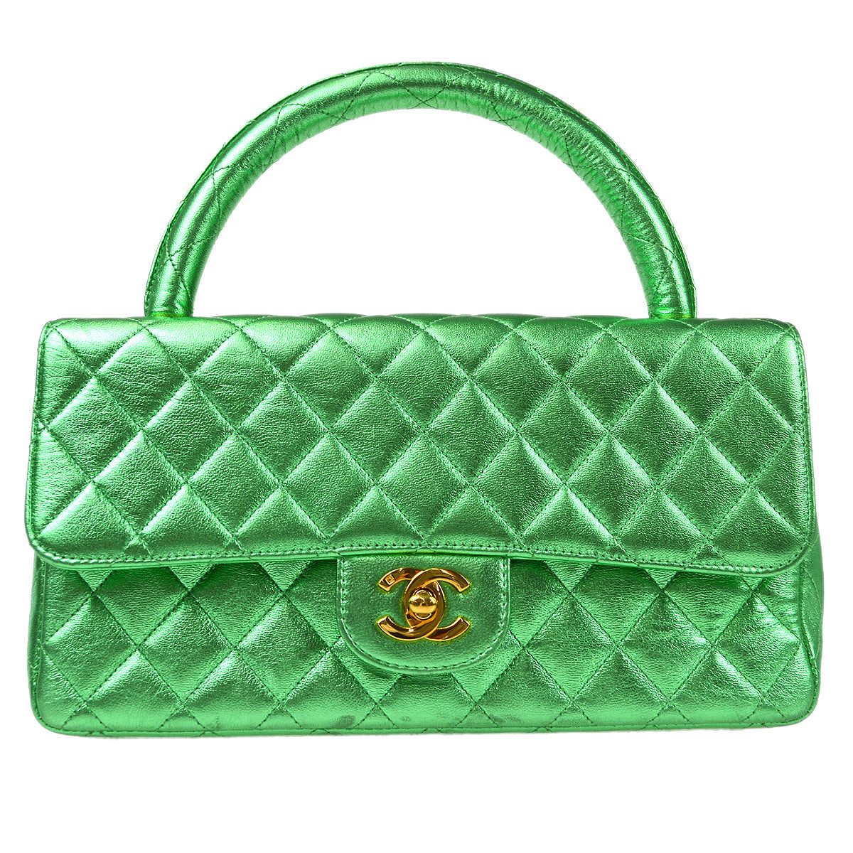 CHANEL 1994 Classic Flap Handbag Medium Metallic Green Lambskin