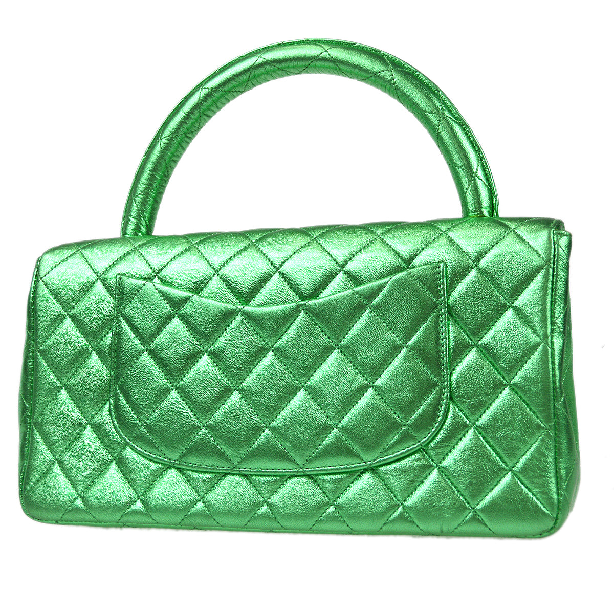 CHANEL 1994 Classic Flap Handbag Medium Metallic Green Lambskin