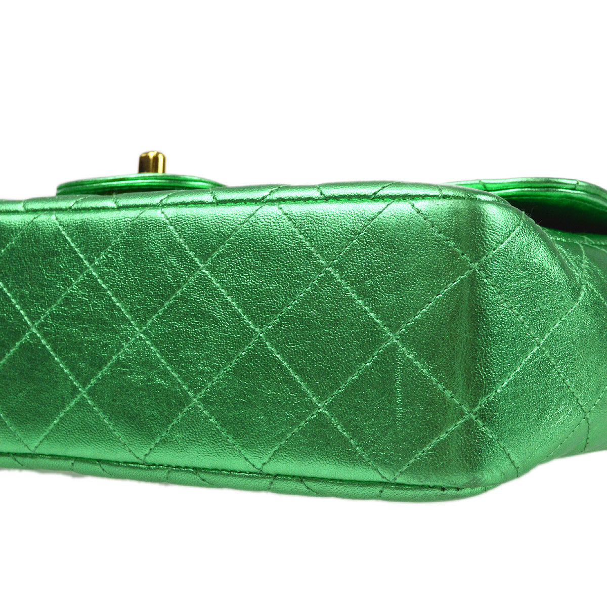 CHANEL 1994 Classic Flap Handbag Medium Metallic Green Lambskin