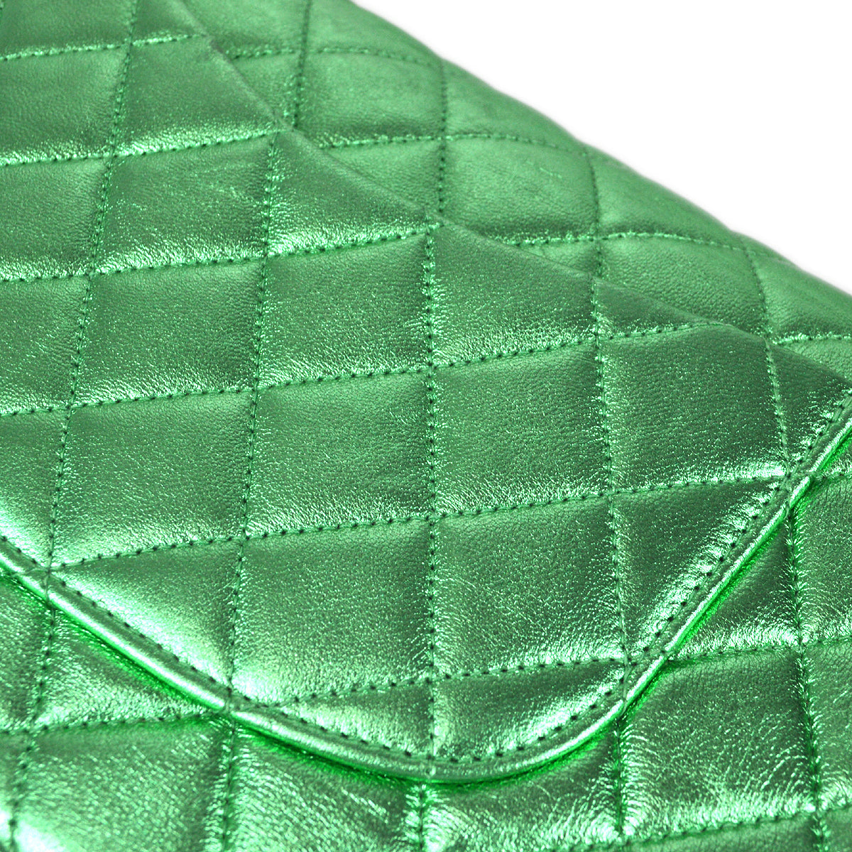 CHANEL 1994 Classic Flap Handbag Medium Metallic Green Lambskin