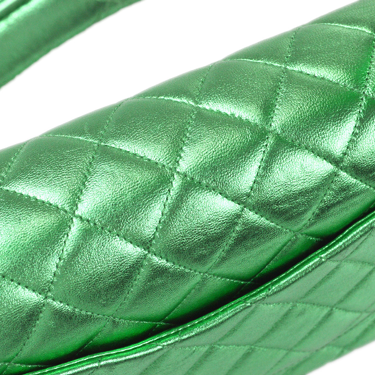 CHANEL 1994 Classic Flap Handbag Medium Metallic Green Lambskin