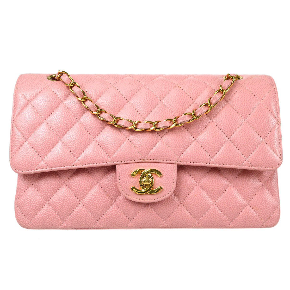 CHANEL 2004-2005 Medium Classic Double Flap Bag Pink Caviar