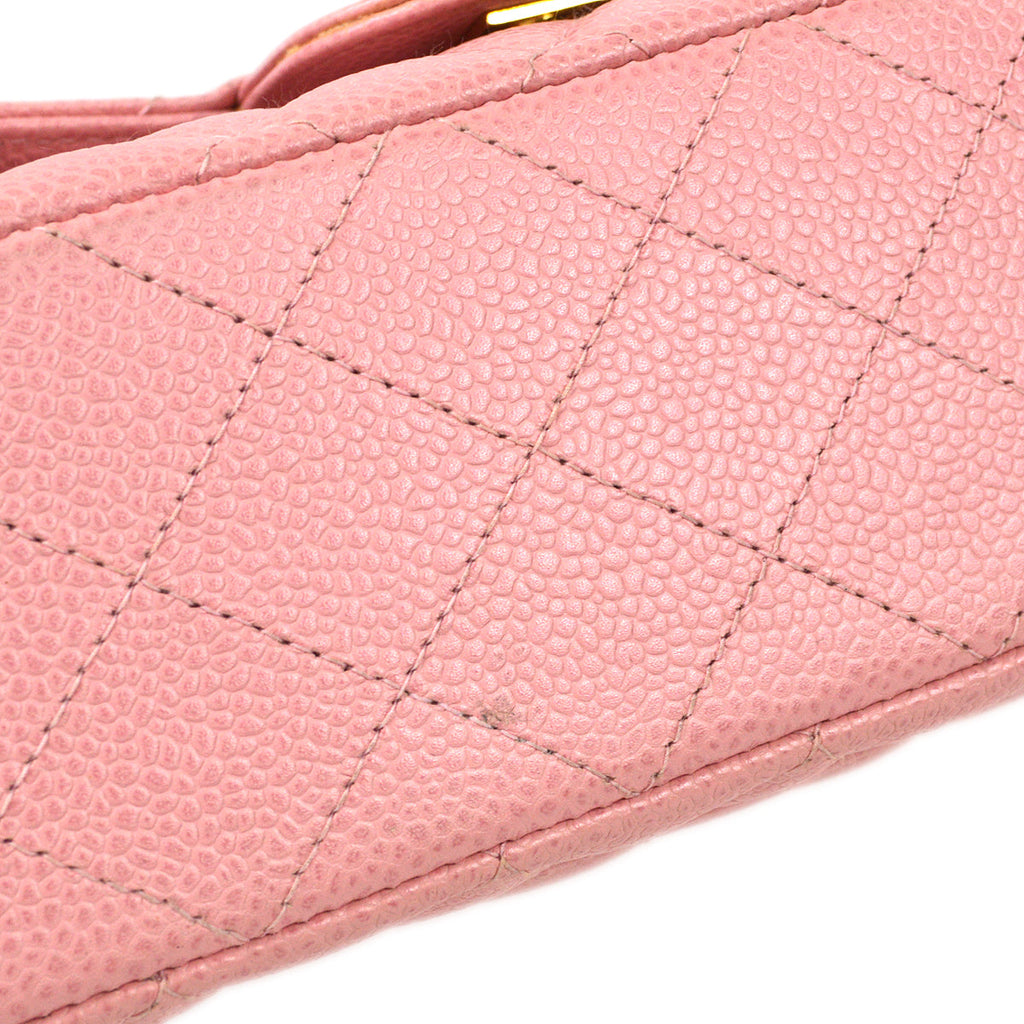 CHANEL 2004-2005 Medium Classic Double Flap Bag Pink Caviar