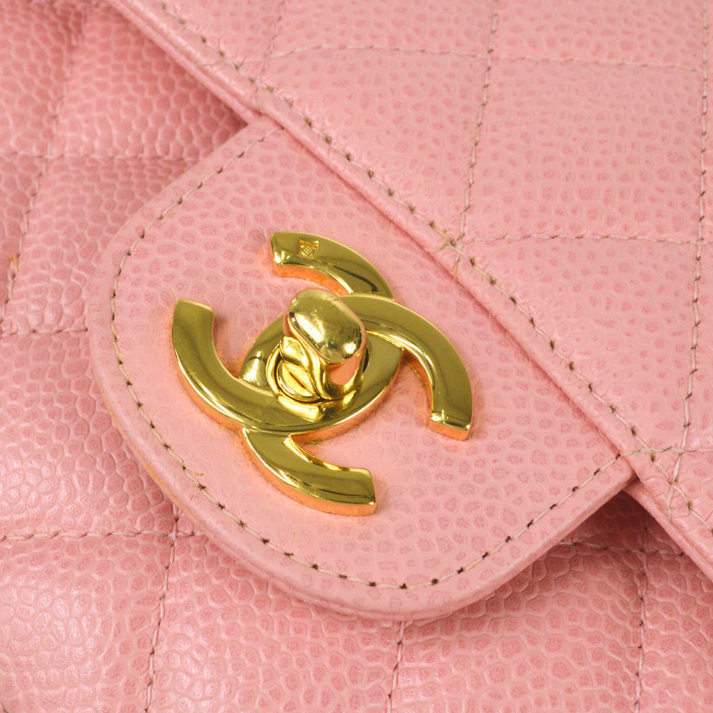 CHANEL 2004-2005 Medium Classic Double Flap Bag Pink Caviar