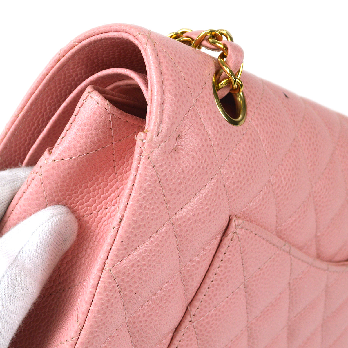 CHANEL 2004-2005 Medium Classic Double Flap Bag Pink Caviar